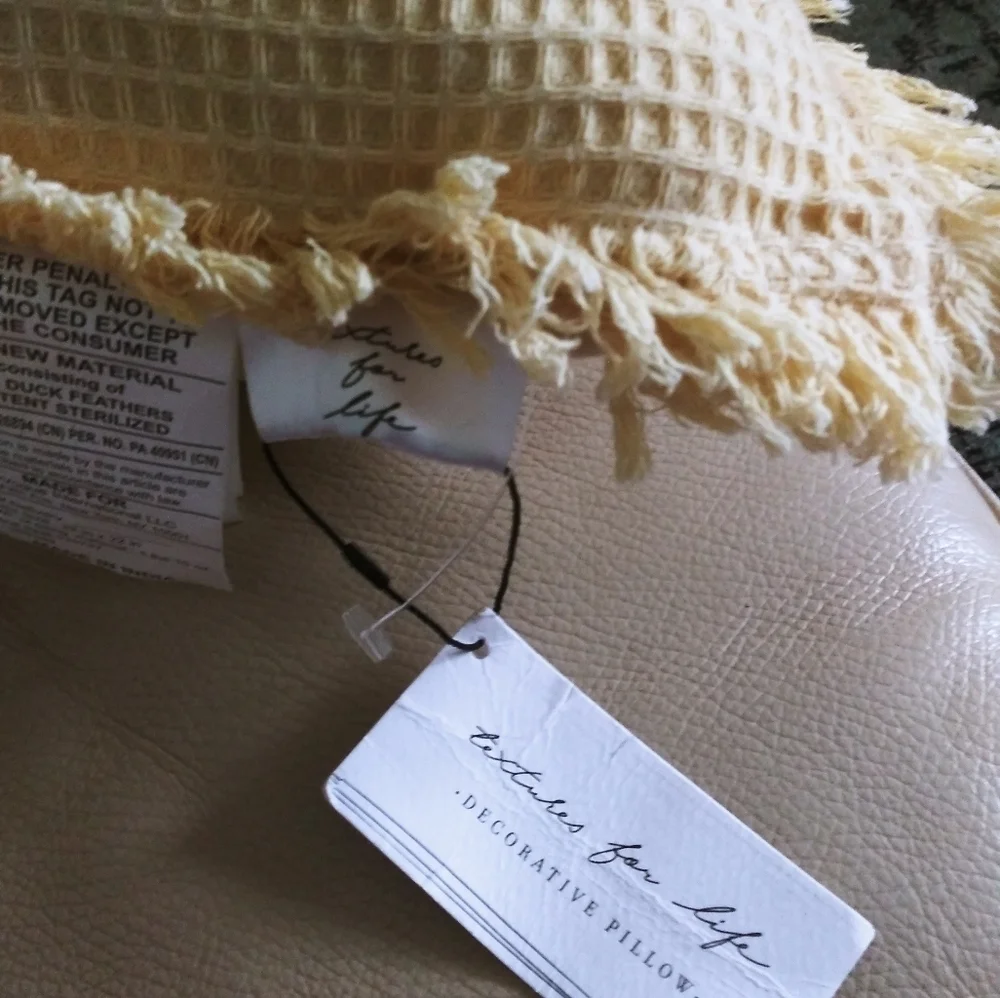 EnVogue waffle pillow‎ yellow fringed accent pillow